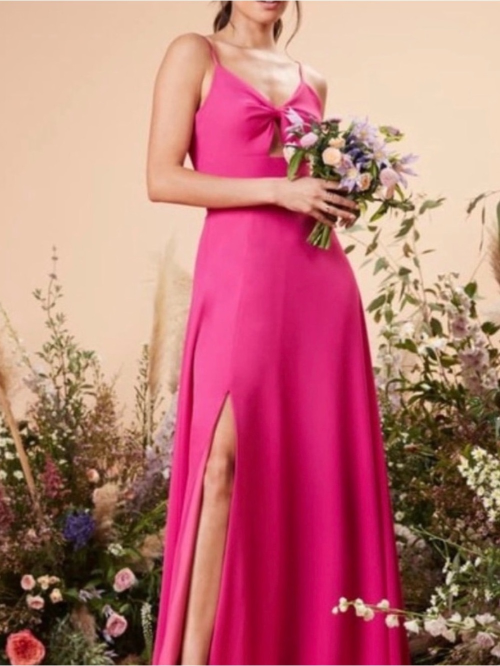 Dress the Population Cambria Twist Bodice Gown Maxi Dress Bright Fuchsia Size S